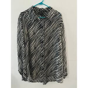 Lane Bryant Top Women's 22/24 Zebra Striped Sheer Animal Print Button Down
